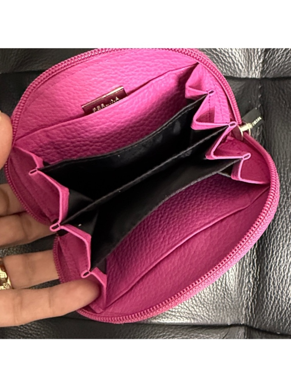 Perlina Hot Pink Pebbled Leather Zip Cosmetic Pouch - Picture 2 of 8